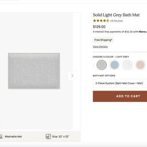 Solid Light Grey Bath Mat (Ruggable) - Bath Mat Cover ONLY
